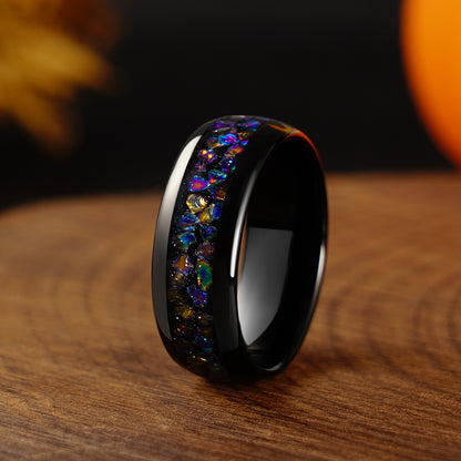 Veil Nebula Ring, Black/Silver Tungsten Wedding Band, 8mm or 4mm, Man Woman Outer Space Ring, Comfort Fit, Dome, Polish, Durable