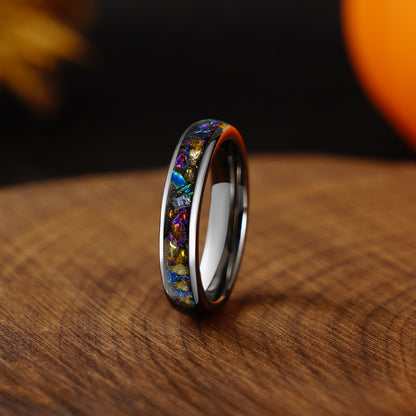 Veil Nebula Ring, Silver/Black Tungsten Wedding Band, 8mm or 4mm, Man Woman Outer Space Ring, Comfort Fit, Dome, Polish, Durable